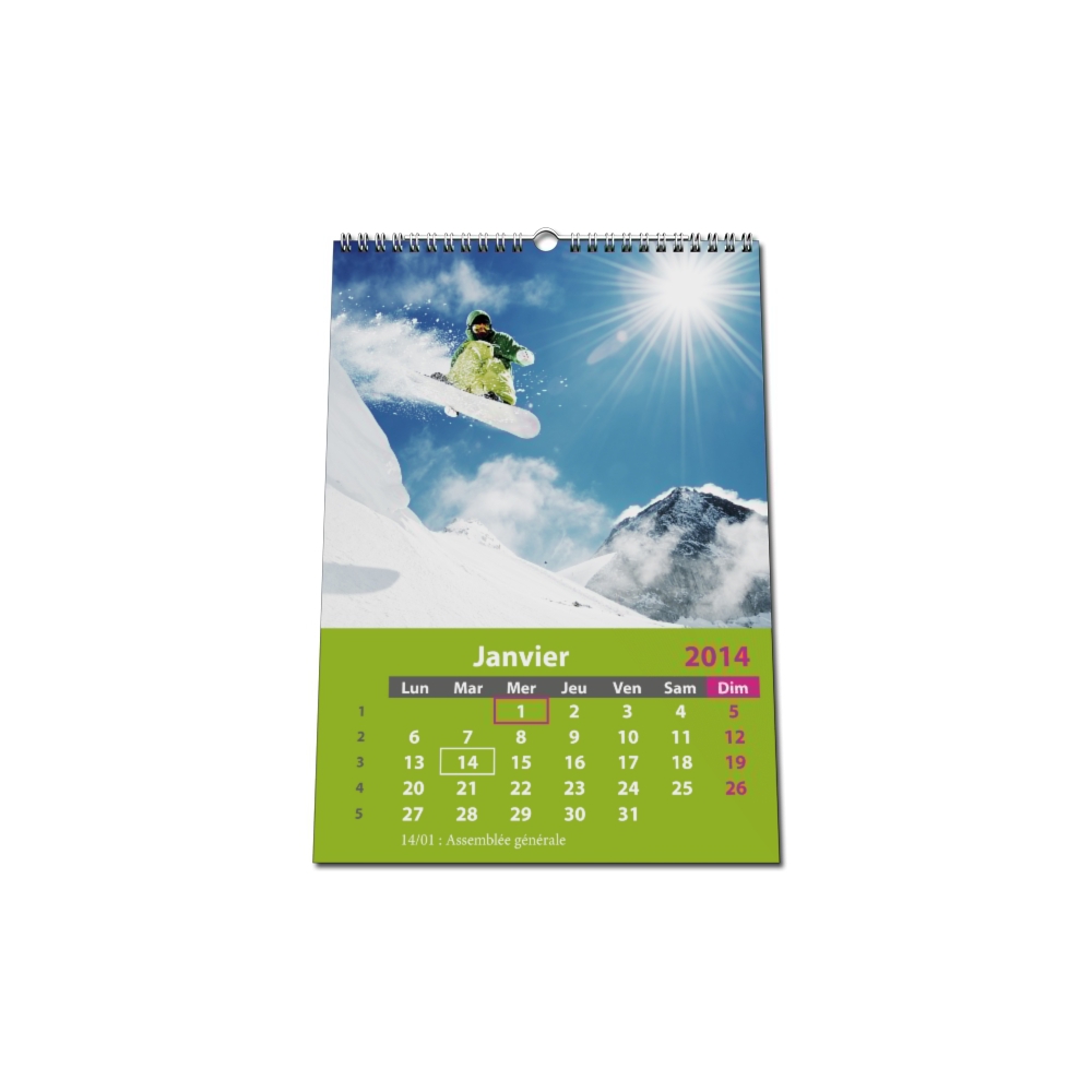 Calendrier entreprise photo personnalisé mural VERT A5,A4 ou A3. Calendrier entreprise photo personnalisé mural VERT A5,A4 ou A3.