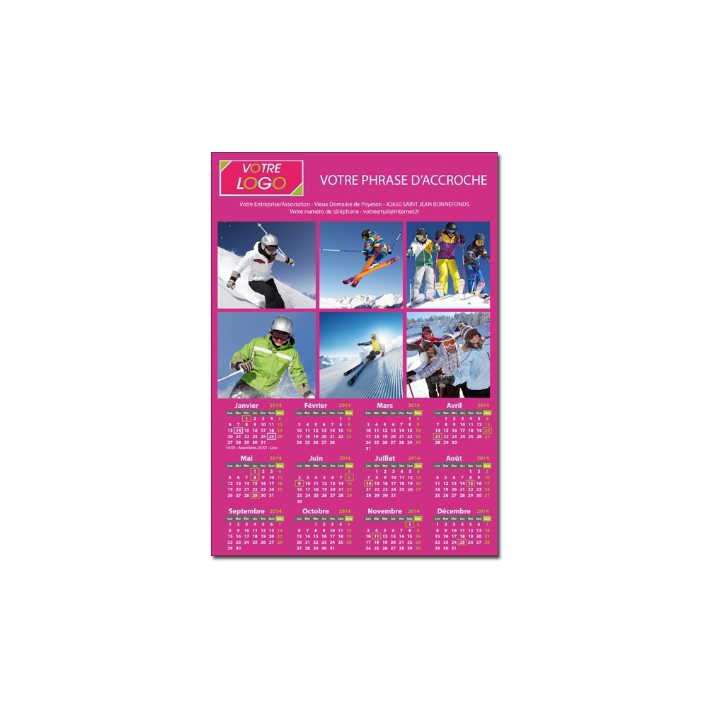 Calendrier photo personnalisé pour association ou entreprise une page ROSE A5 ou A4 Calendrier photo personnalisé pour association ou entreprise une page ROSE A5 ou A4