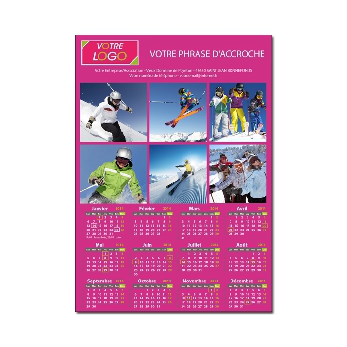 Calendrier photo personnalisé pour association ou entreprise une page ROSE A5 ou A4 Calendrier photo personnalisé pour association ou entreprise une page ROSE A5 ou A4