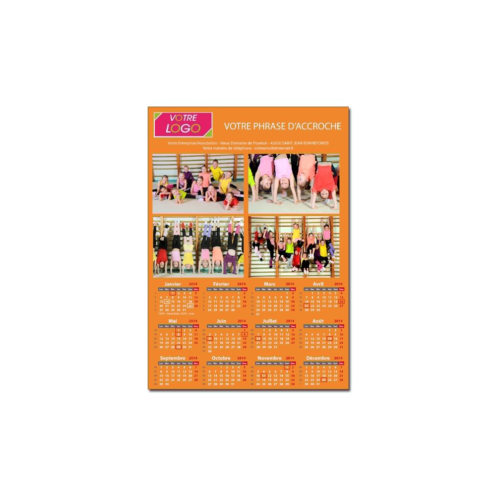 Calendrier photo pour association ou entreprise une page orange XL A3, A2, A1 ou A0 Calendrier photo pour association ou entreprise une page orange XL A3, A2, A1 ou A0