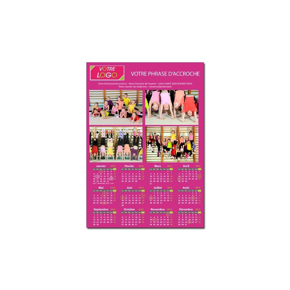 Calendrier photo pour association ou entreprise une page rose XL A3, A2, A1 ou A0 Calendrier photo pour association ou entreprise une page rose XL A3, A2, A1 ou A0