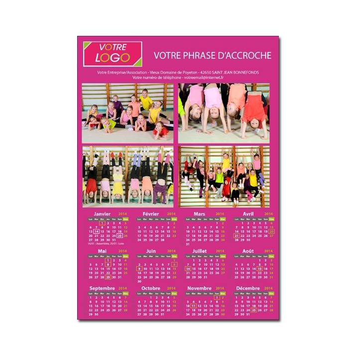 Calendrier photo pour association ou entreprise une page rose XL A3, A2, A1 ou A0 Calendrier photo pour association ou entreprise une page rose XL A3, A2, A1 ou A0