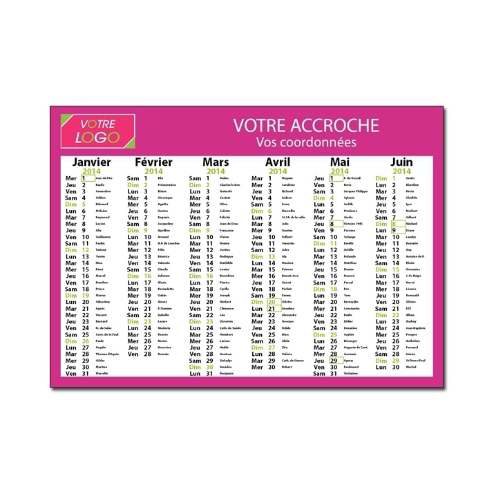 Calendrier photo de poche simple Recto Rose Calendrier photo de poche simple Recto Rose