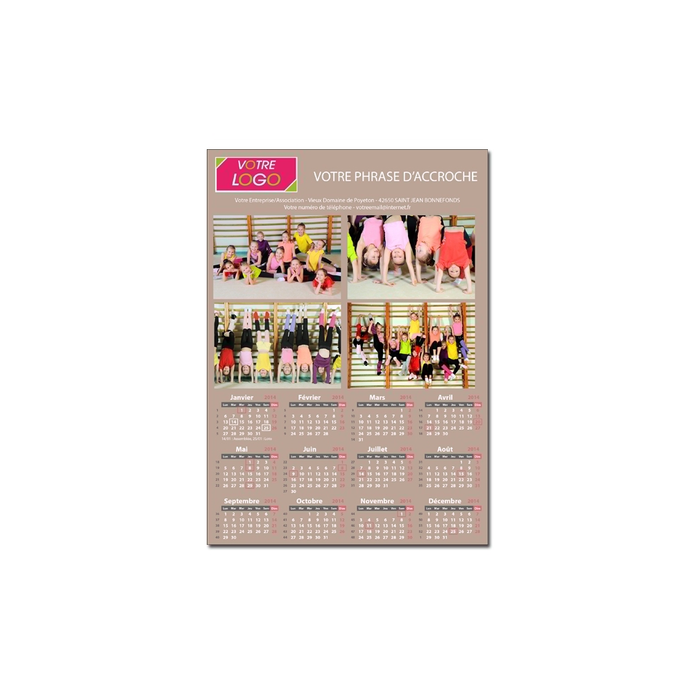 Calendrier photo personnalisé pour association ou entreprise une page TAUPE A5 ou A4 Calendrier photo personnalisé pour association ou entreprise une page TAUPE A5 ou A4