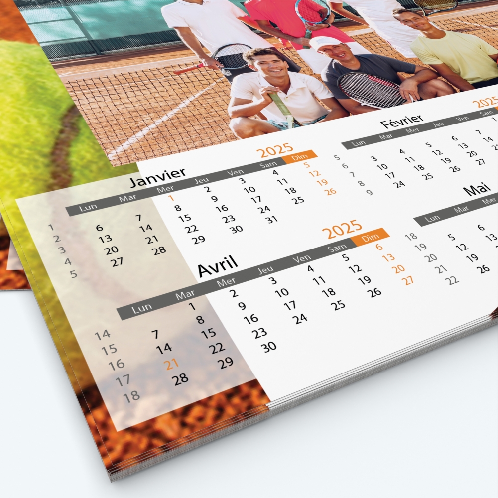 Calendrier photo Maillot de Tennis - Grille calendaire personnalisable