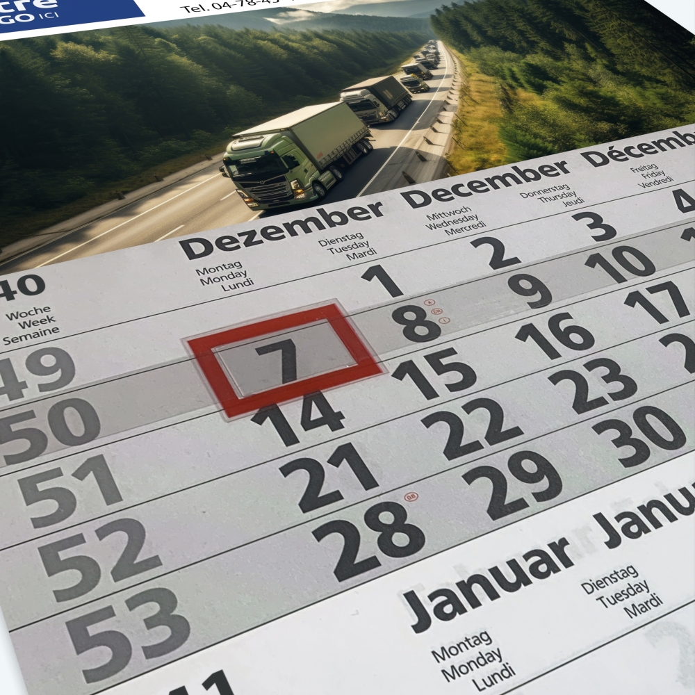 Calendrier 3 mois à feuillets détachables - Réglette coulissante pour marquer la date du jour