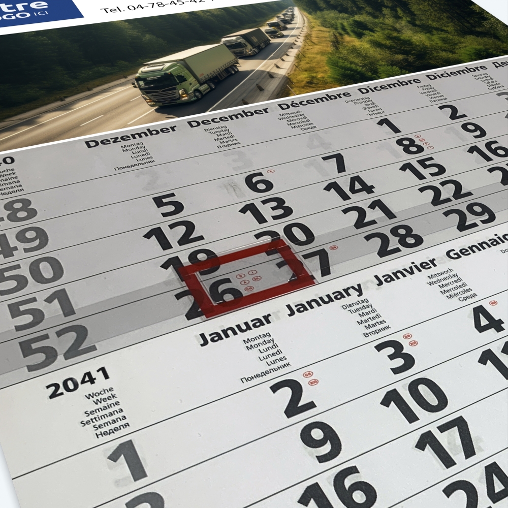 Calendrier 4 mois à feuillets détachables - Réglette coulissante pour marquer la date du jour