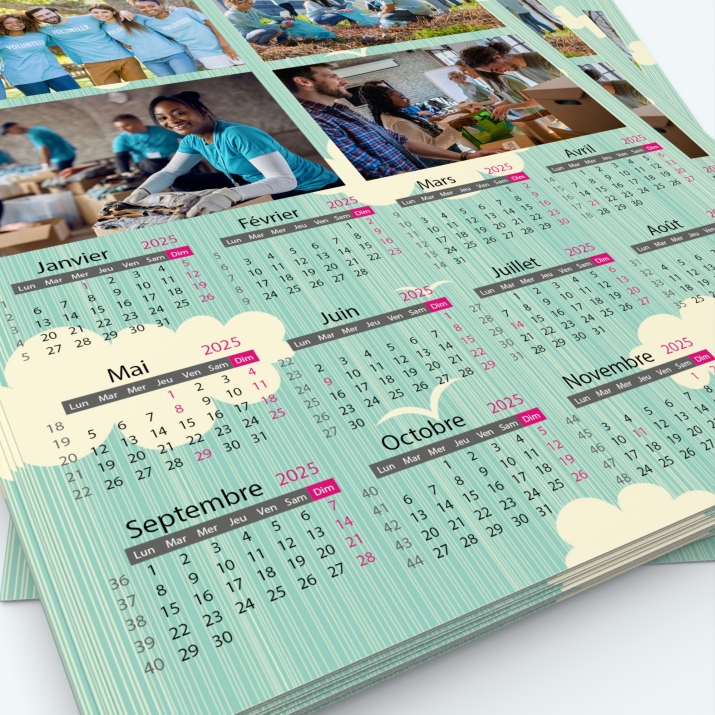 Calendrier photo une page - Grille calendaire personnalisable