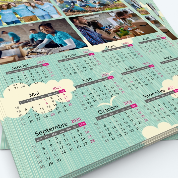 Calendrier photo une page XL - Grille calendaire personnalisable