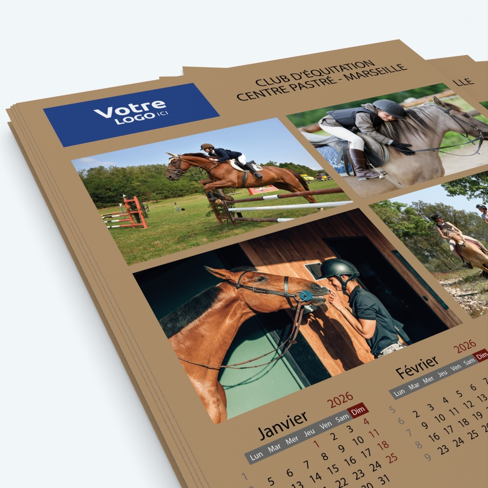 Calendrier photo une page XL - Nombre de photos, logos et texte illimité