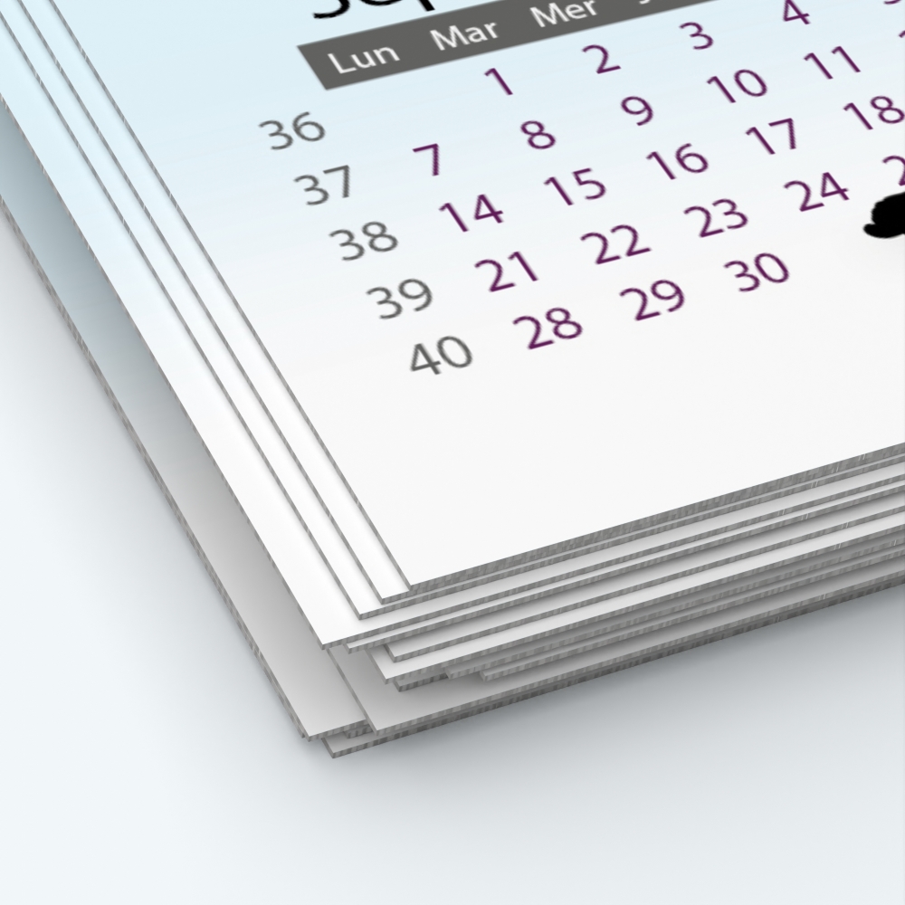 Calendrier photo une page - Papier épais rigide 400 g/m2