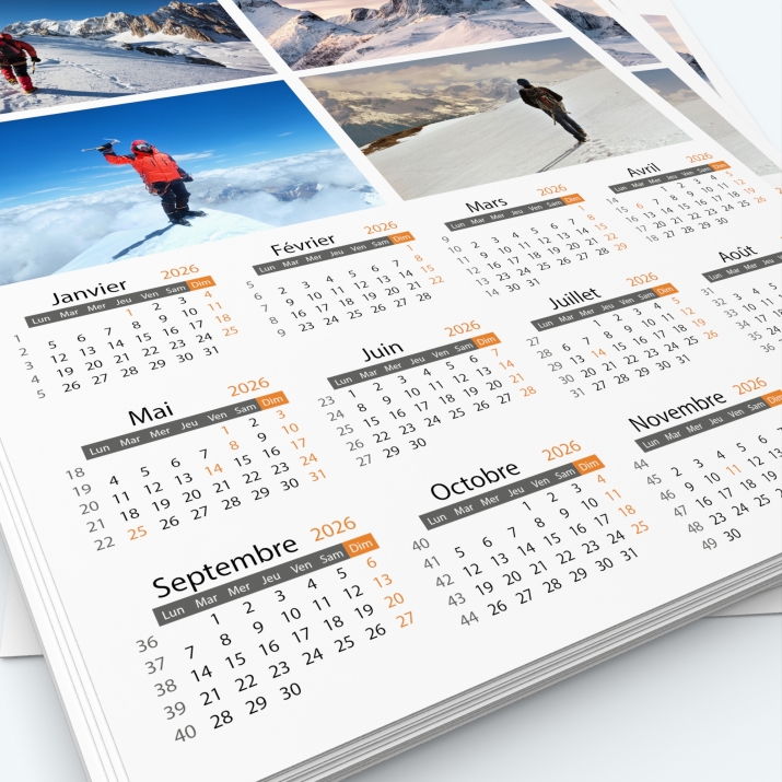 Calendrier photo une page XL - Grille calendaire personnalisable