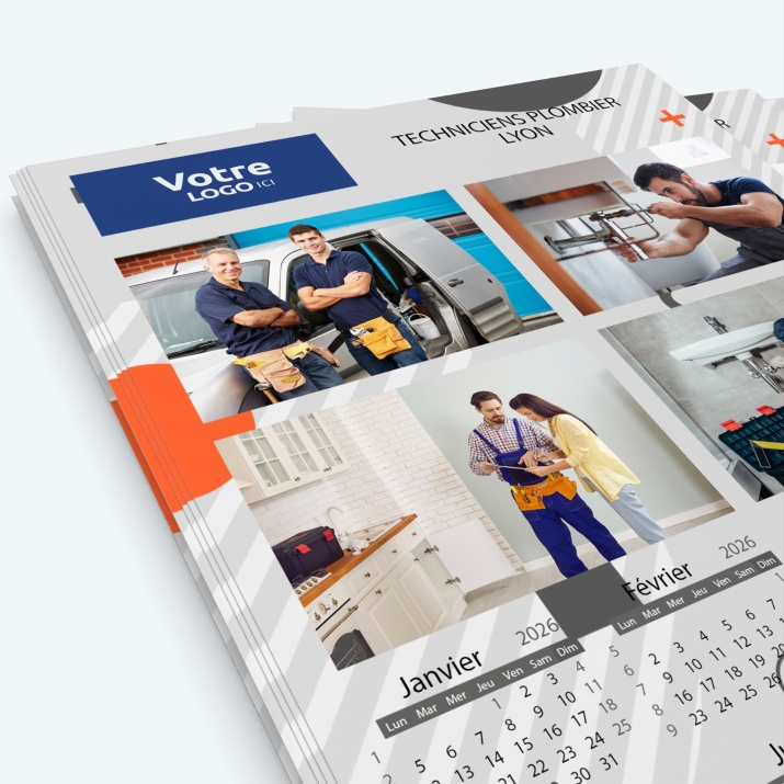 Calendrier photo une page - Nombre de photos, logos et texte illimité