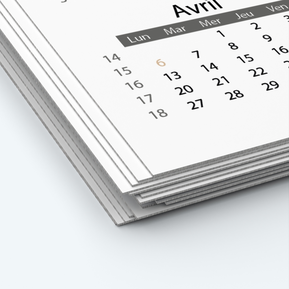 Calendrier photo deux pages - Papier épais rigide 400 g/m2