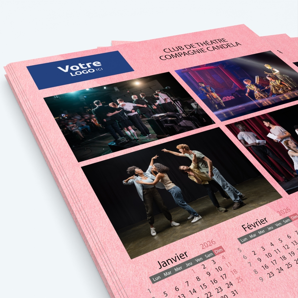Calendrier photo une page XL - Nombre de photos, logos et texte illimité