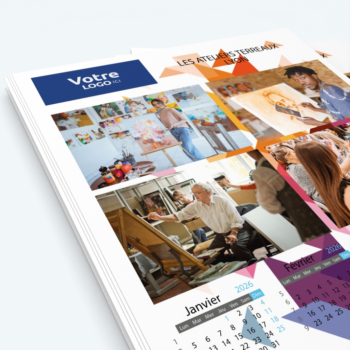 Calendrier photo une page XL - Nombre de photos, logos et texte illimité