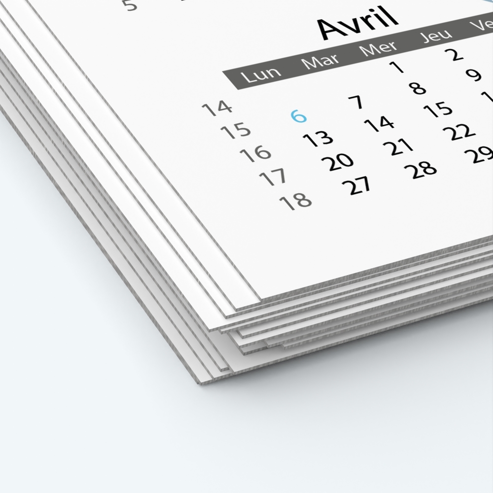Calendrier photo deux pages XL - Papier épais rigide 400 g/m2