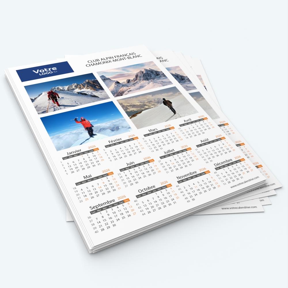 Calendrier photo une page - Minimum de commande : 25 exemplaires