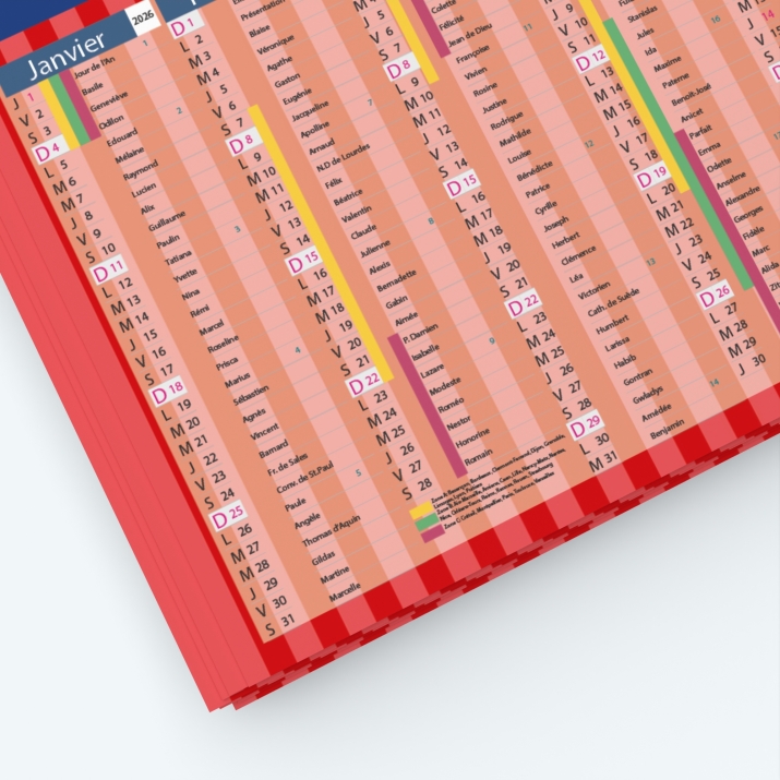 Calendrier de poche CLASSIC - Grille calendaire personnalisable
