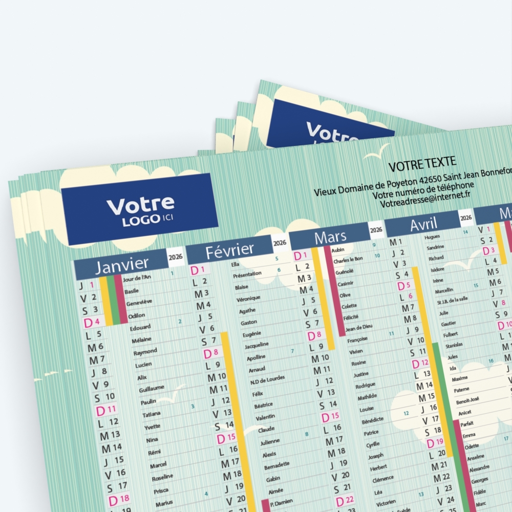 Calendrier de poche CLASSIC - Nombre de photos, logos et texte illimité