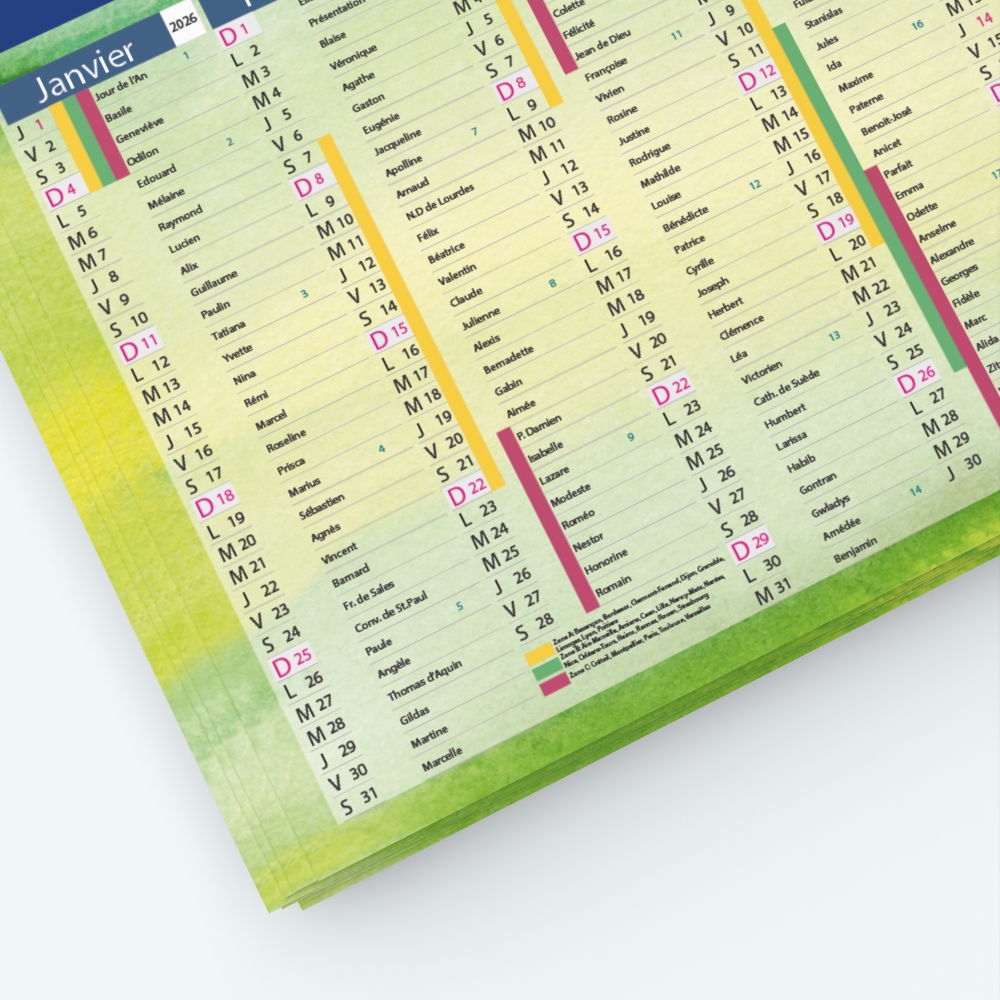 Calendrier de poche CLASSIC - Grille calendaire personnalisable