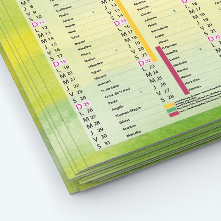 Calendrier de poche CLASSIC - Papier épais rigide 400 g/m2