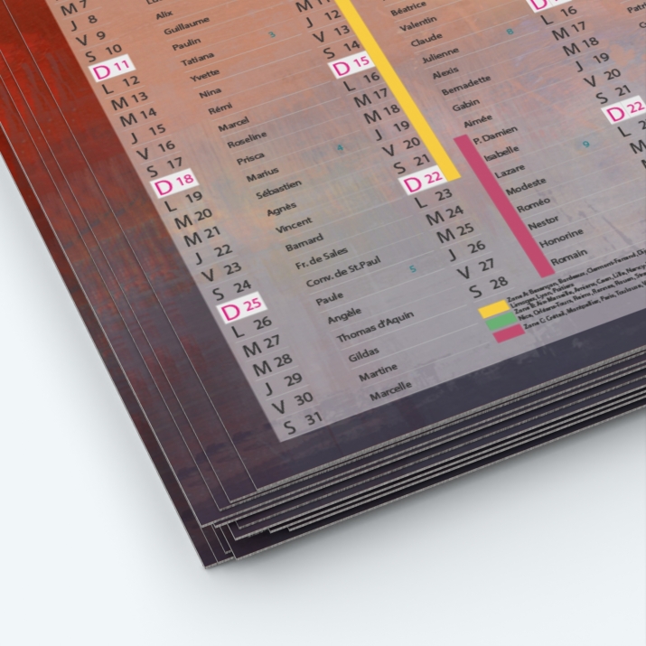 Calendrier de poche CLASSIC - Papier épais rigide 400 g/m2