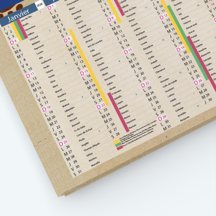 Calendrier de poche CLASSIC - Grille calendaire personnalisable