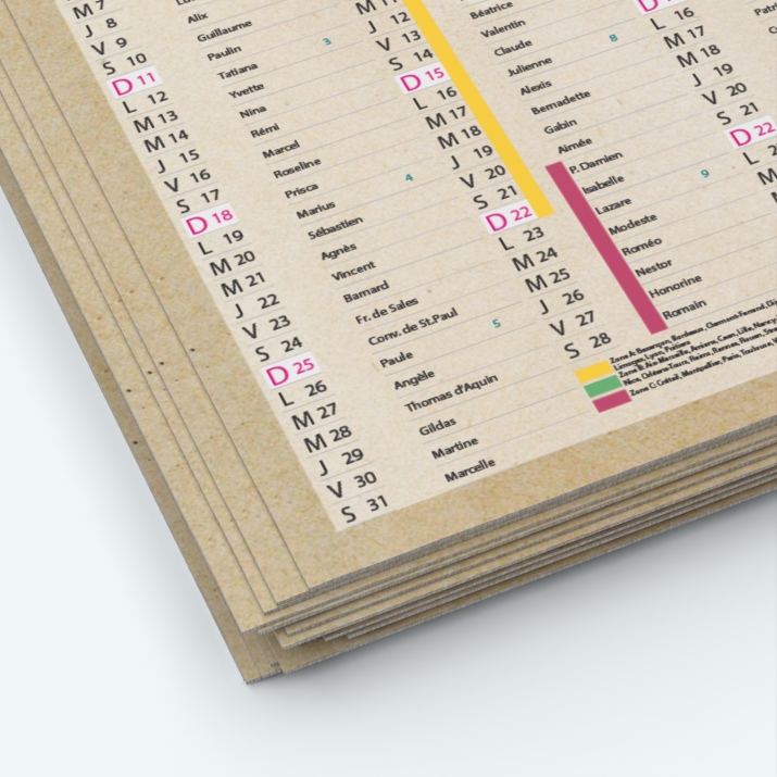 Calendrier de poche CLASSIC - Papier épais rigide 400 g/m2