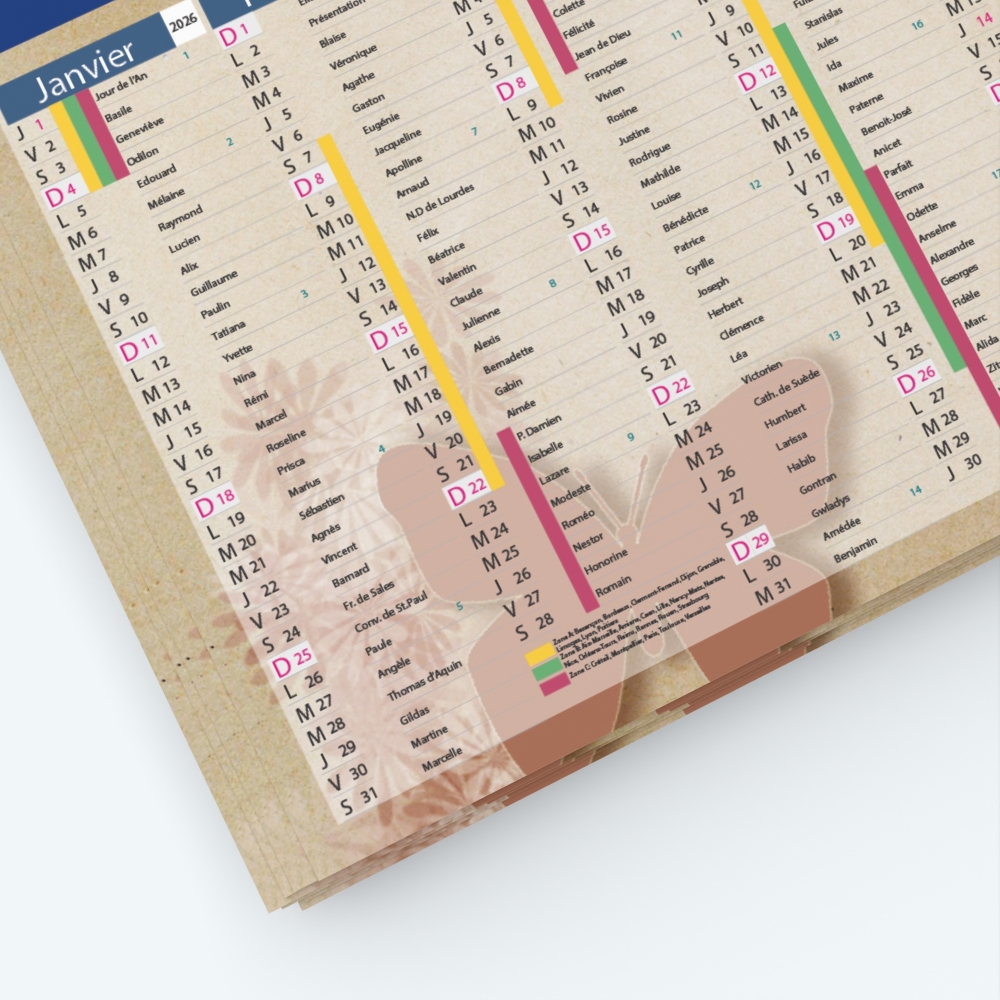 Calendrier de poche CLASSIC - Grille calendaire personnalisable
