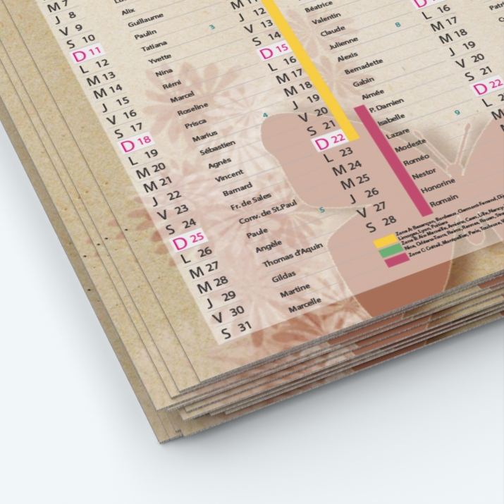 Calendrier de poche CLASSIC - Papier épais rigide 400 g/m2