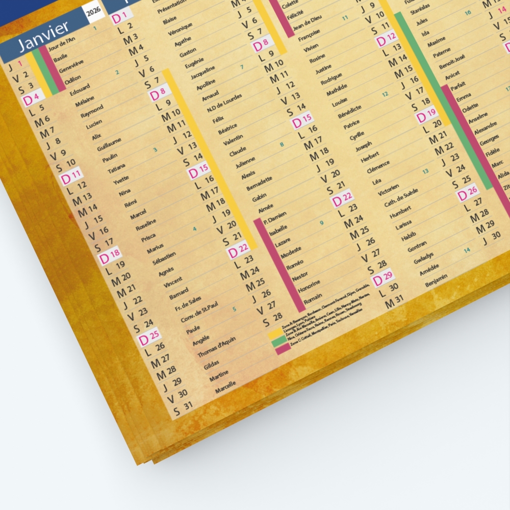 Calendrier de poche CLASSIC - Grille calendaire personnalisable