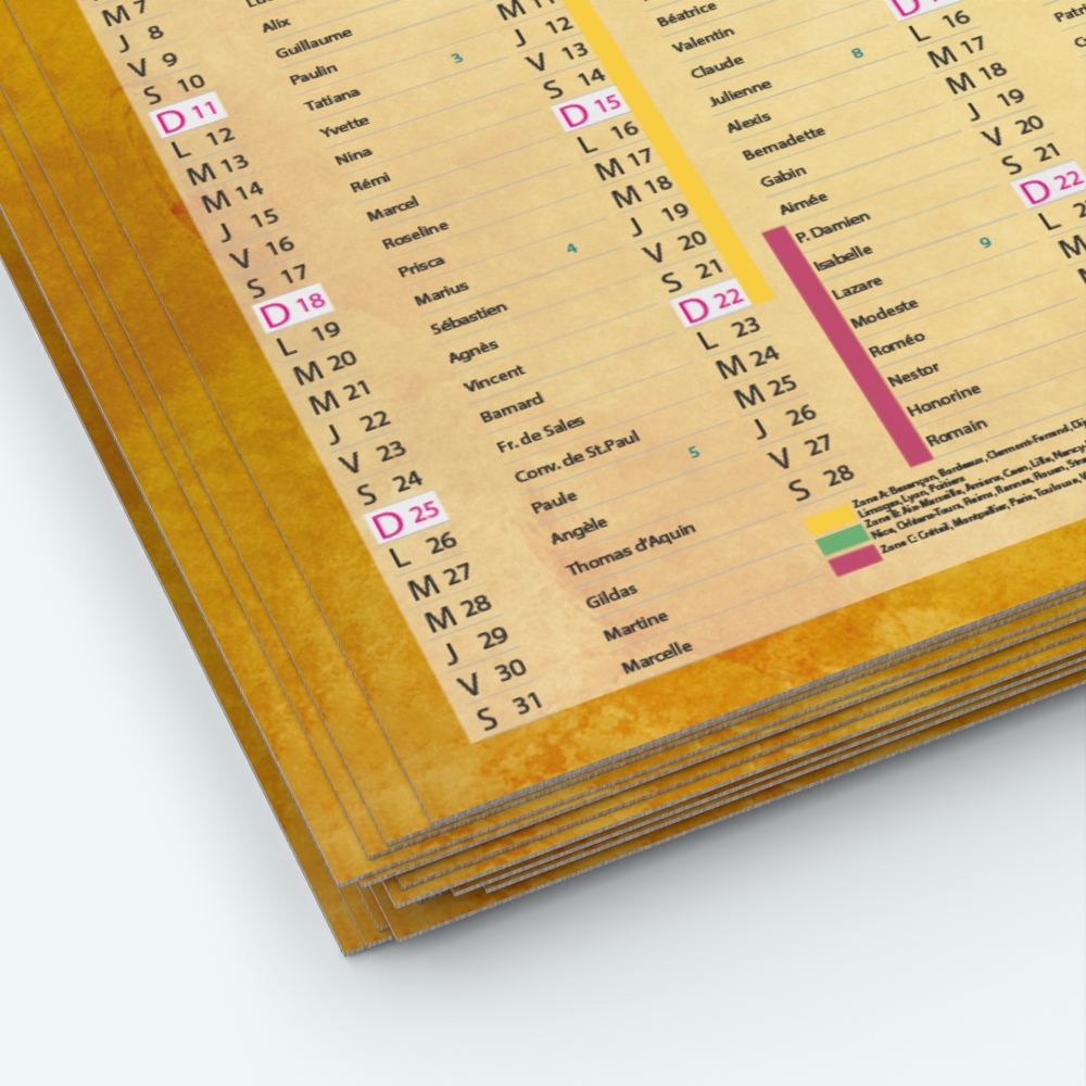 Calendrier de poche CLASSIC - Papier épais rigide 400 g/m2