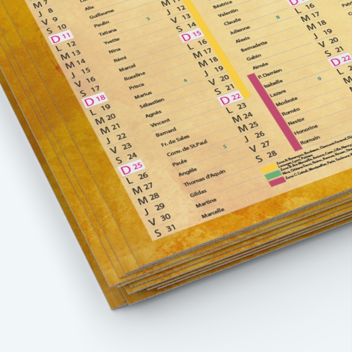 Calendrier de poche CLASSIC - Papier épais rigide 400 g/m2