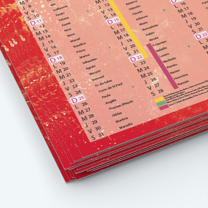 Calendrier de poche CLASSIC - Papier épais rigide 400 g/m2