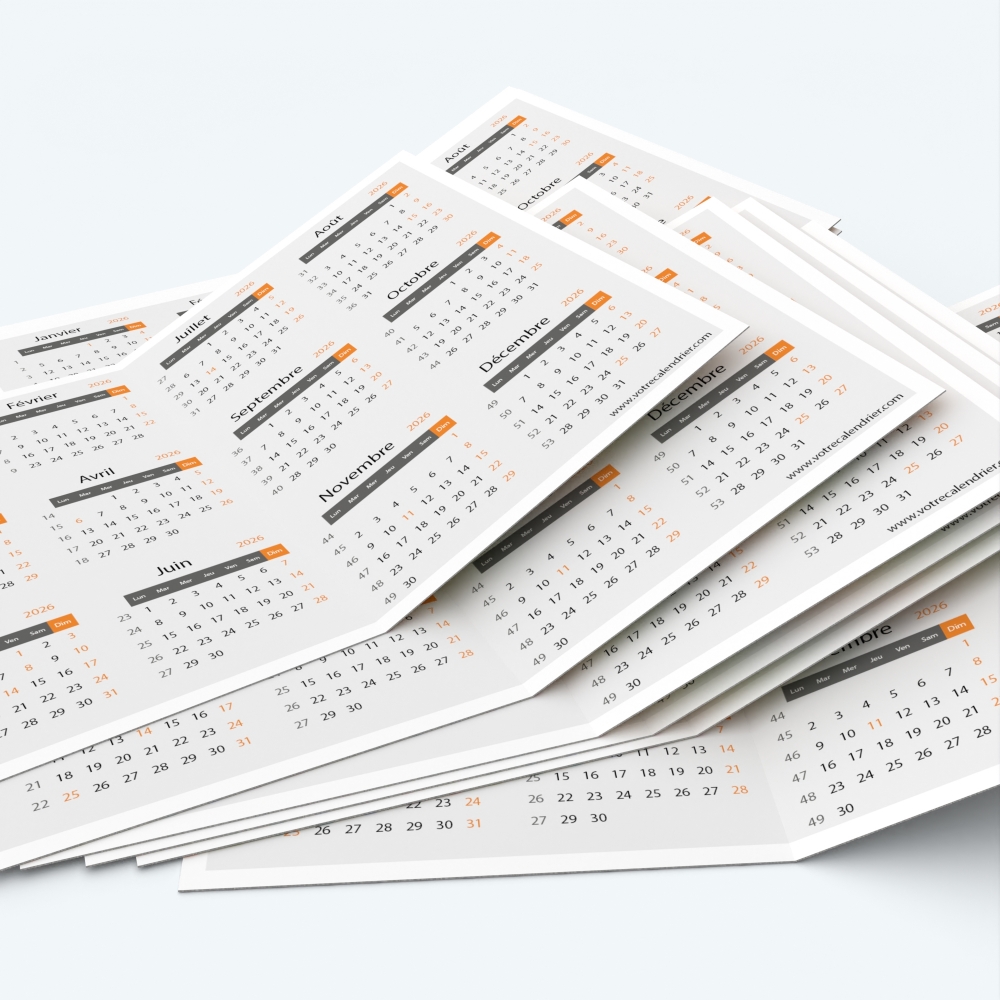 Calendrier de poche DOUBLE - Minimum de commande : 25 exemplaires