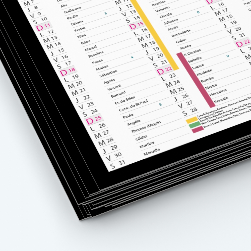 Calendrier de poche CLASSIC - Papier épais rigide 400 g/m2