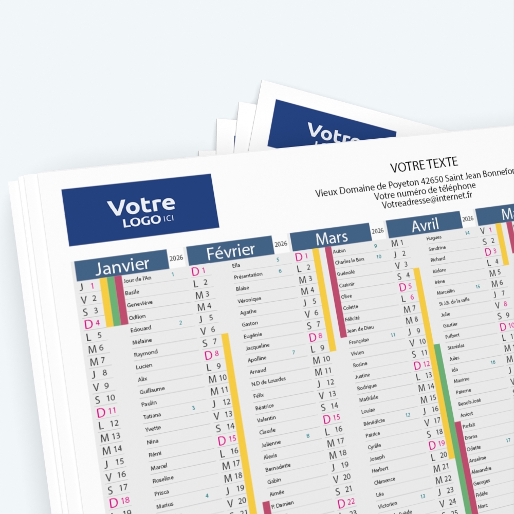 Calendrier de poche CLASSIC - Nombre de photos, logos et texte illimité