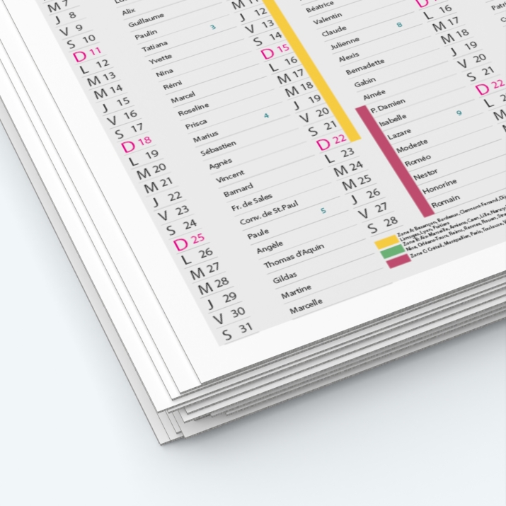 Calendrier de poche CLASSIC - Papier épais rigide 400 g/m2