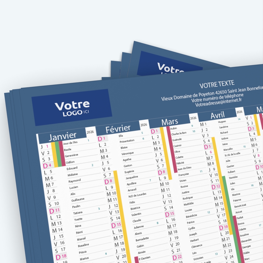 Calendrier de poche CLASSIC - Nombre de photos, logos et texte illimité