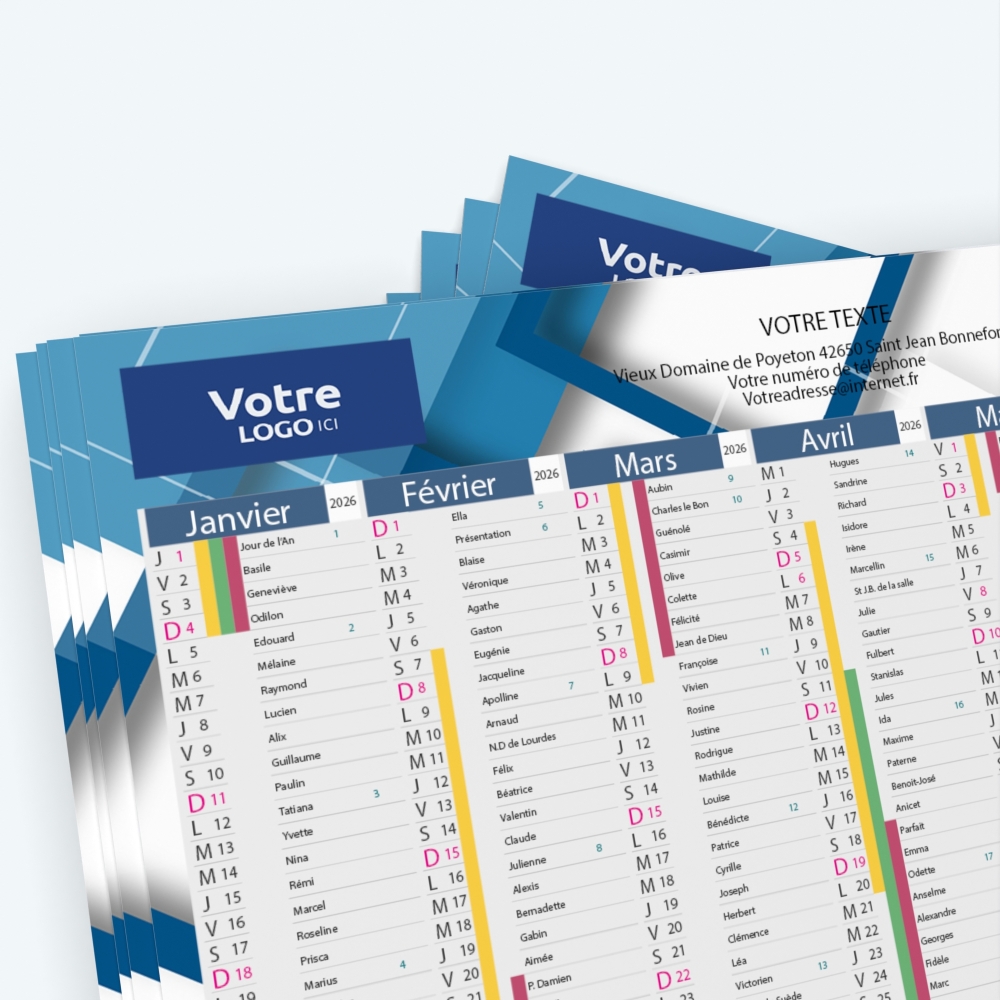 Calendrier de poche CLASSIC - Nombre de photos, logos et texte illimité
