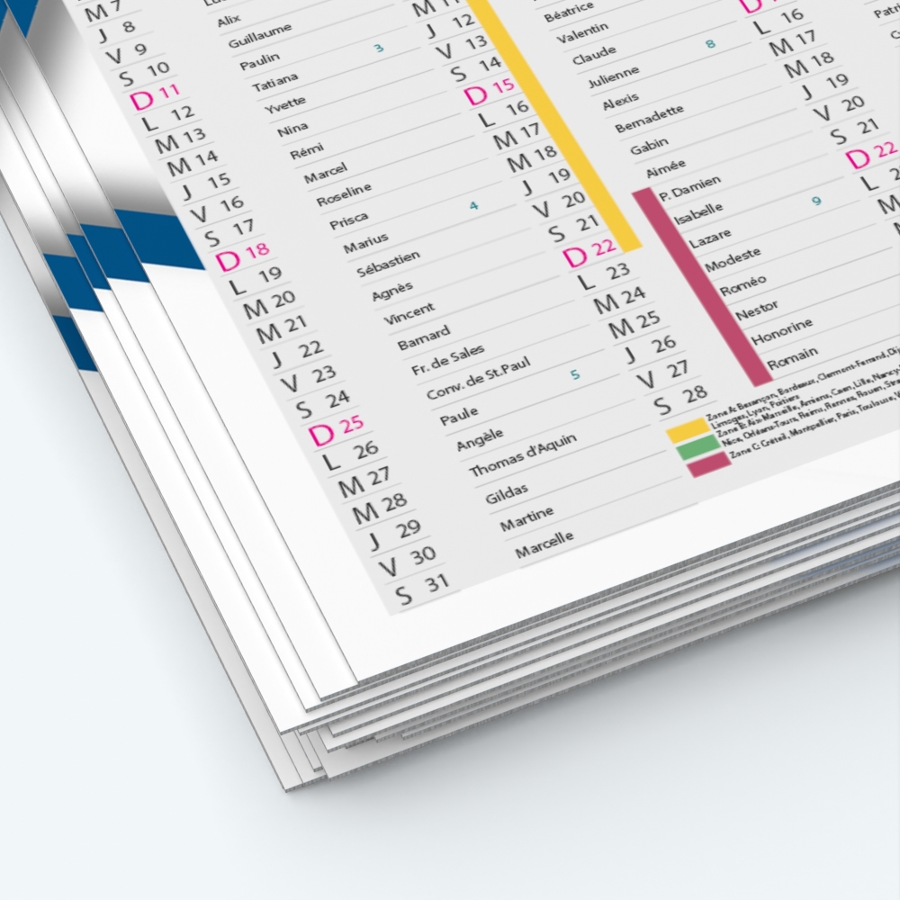 Calendrier de poche CLASSIC - Papier épais rigide 400 g/m2
