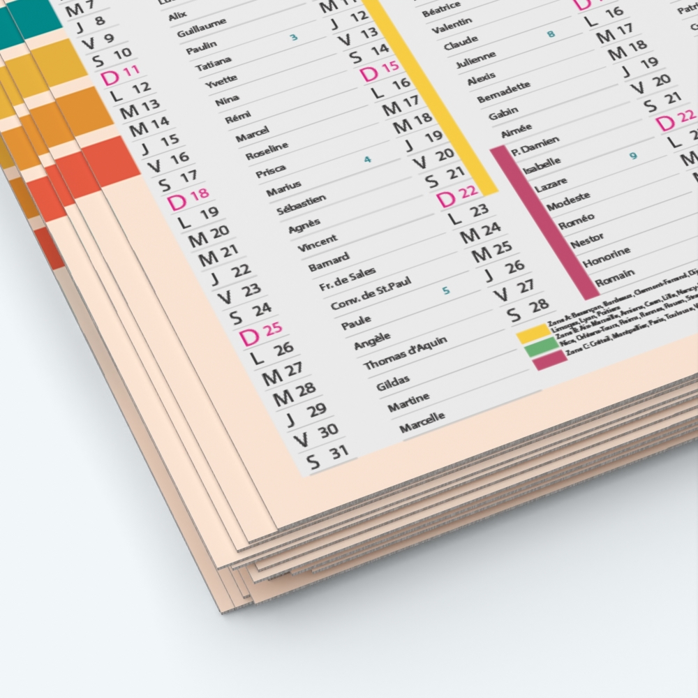 Calendrier de poche CLASSIC - Papier épais rigide 400 g/m2