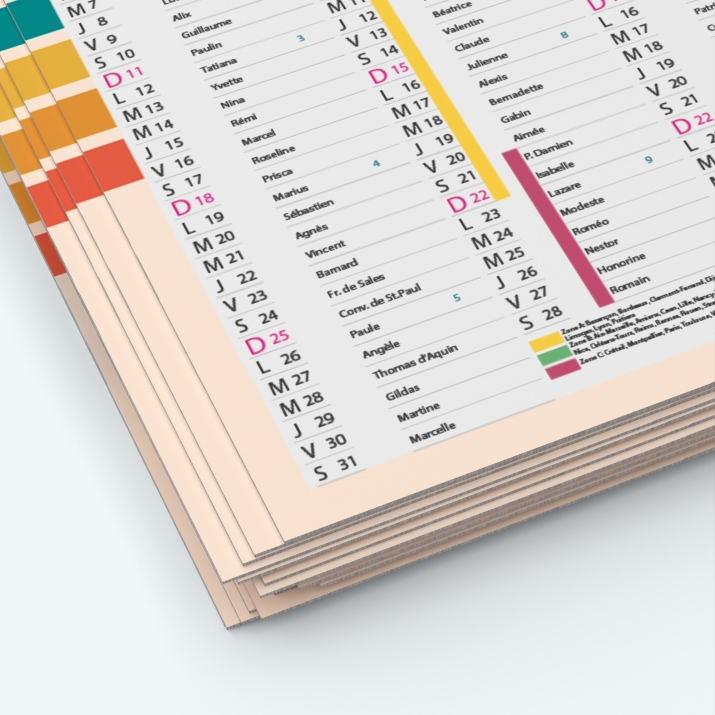 Calendrier de poche CLASSIC - Papier épais rigide 400 g/m2