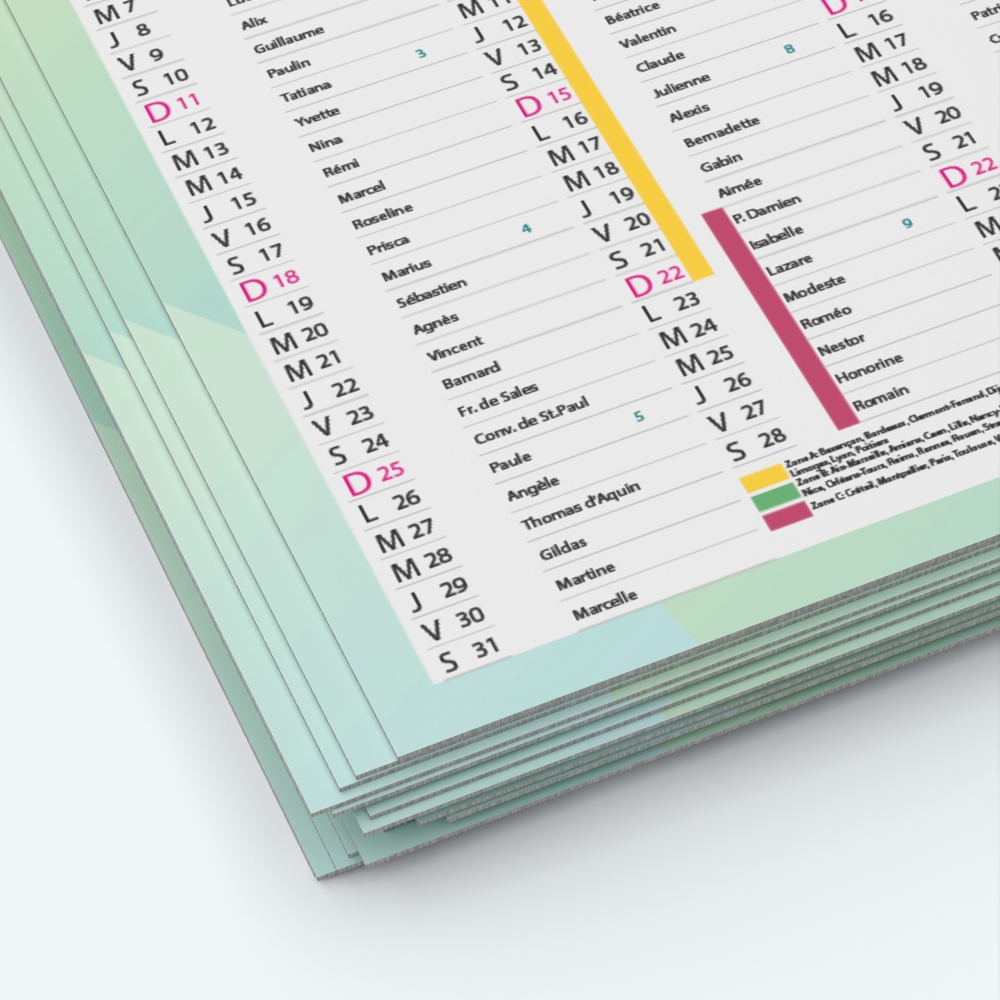 Calendrier de poche CLASSIC - Papier épais rigide 400 g/m2