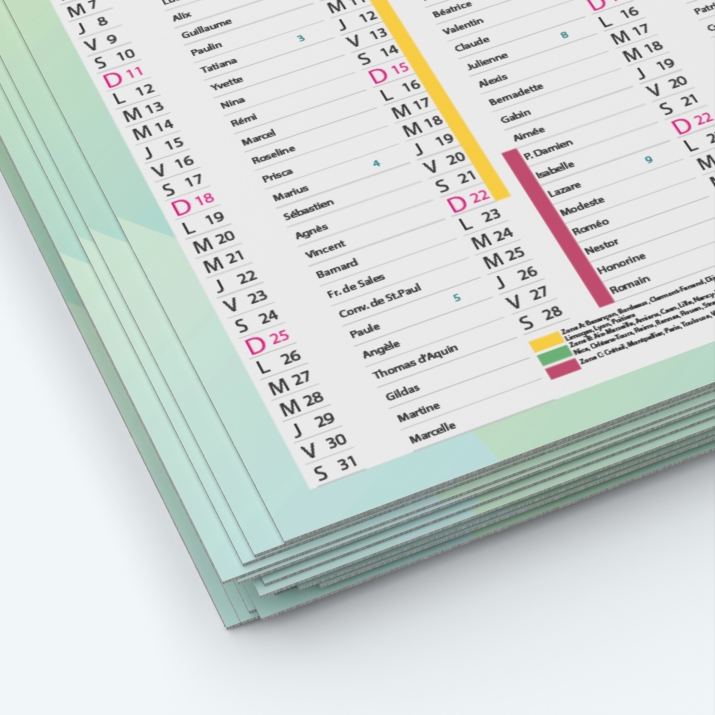 Calendrier de poche CLASSIC - Papier épais rigide 400 g/m2