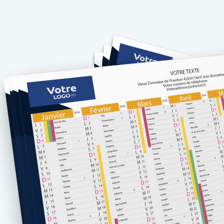 Calendrier de poche CLASSIC - Nombre de photos, logos et texte illimité
