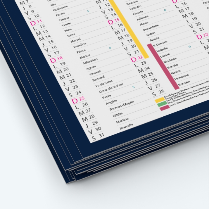 Calendrier de poche CLASSIC - Papier épais rigide 400 g/m2