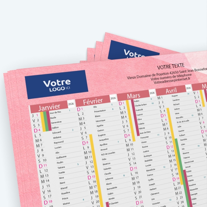 Calendrier de poche CLASSIC - Nombre de photos, logos et texte illimité
