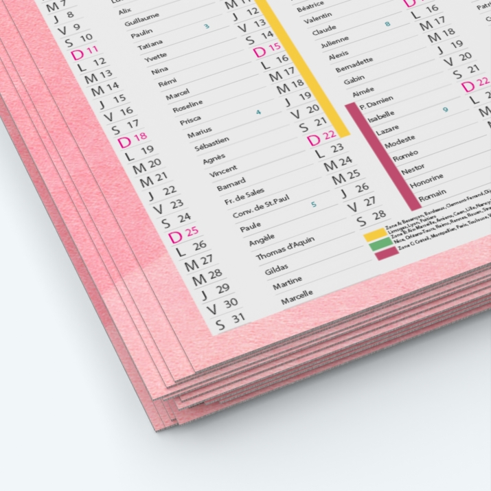 Calendrier de poche CLASSIC - Papier épais rigide 400 g/m2